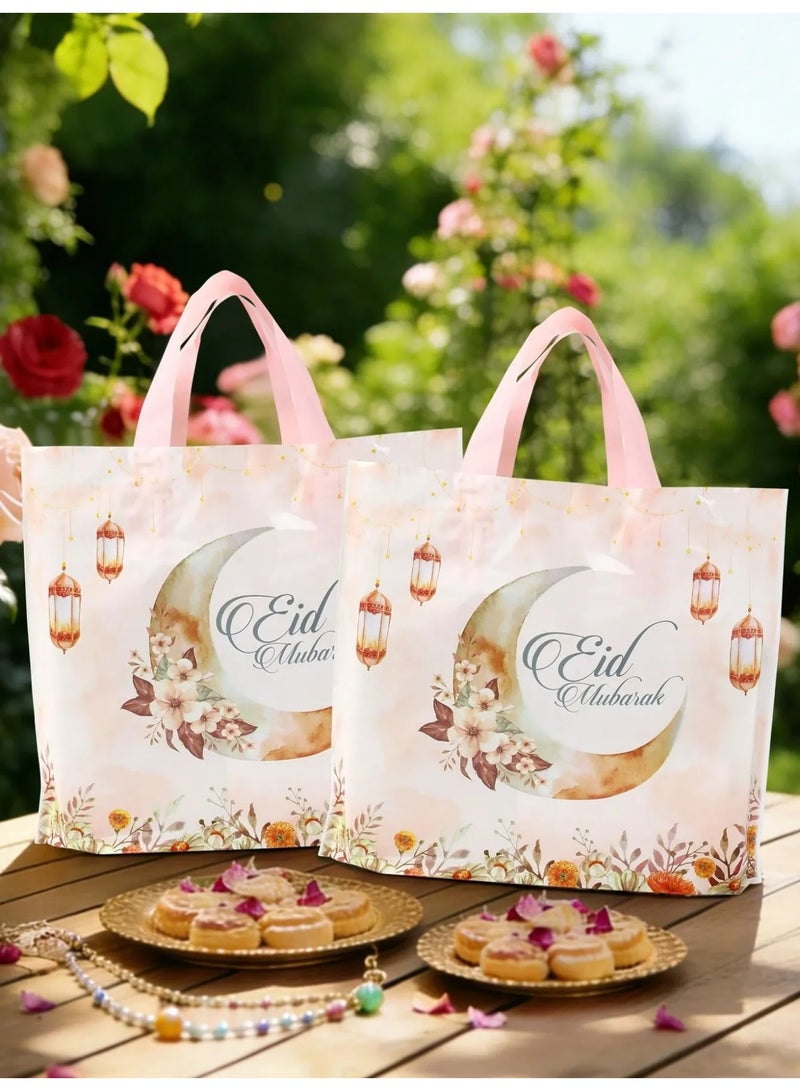 Elegant Eid Decoration – Large Floral “Eid Mubarak” Gift Bags, Set of 10 Durable Favor Bags for Sweets and Gifts, Strong Material for Safe Carrying, Perfect for Eid Celebrations - Image 1